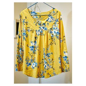 Yellow and Blue Floral Blouse